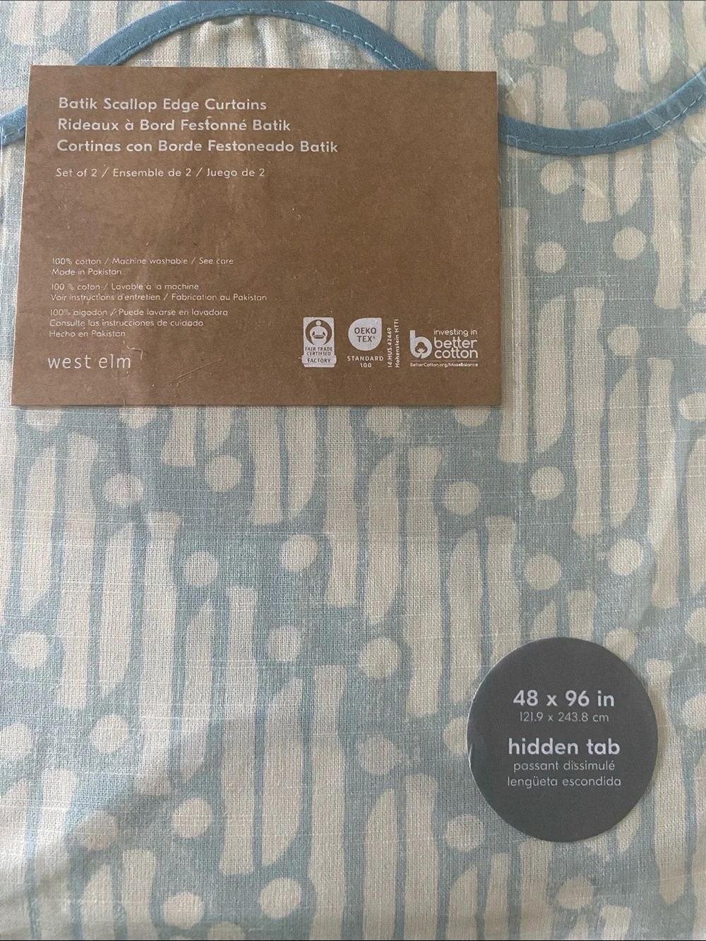 West Elm Blue & Cream Curtains with Blue Scalloped Edge